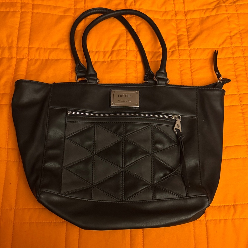 Nicole Miller Black Geometric Tote